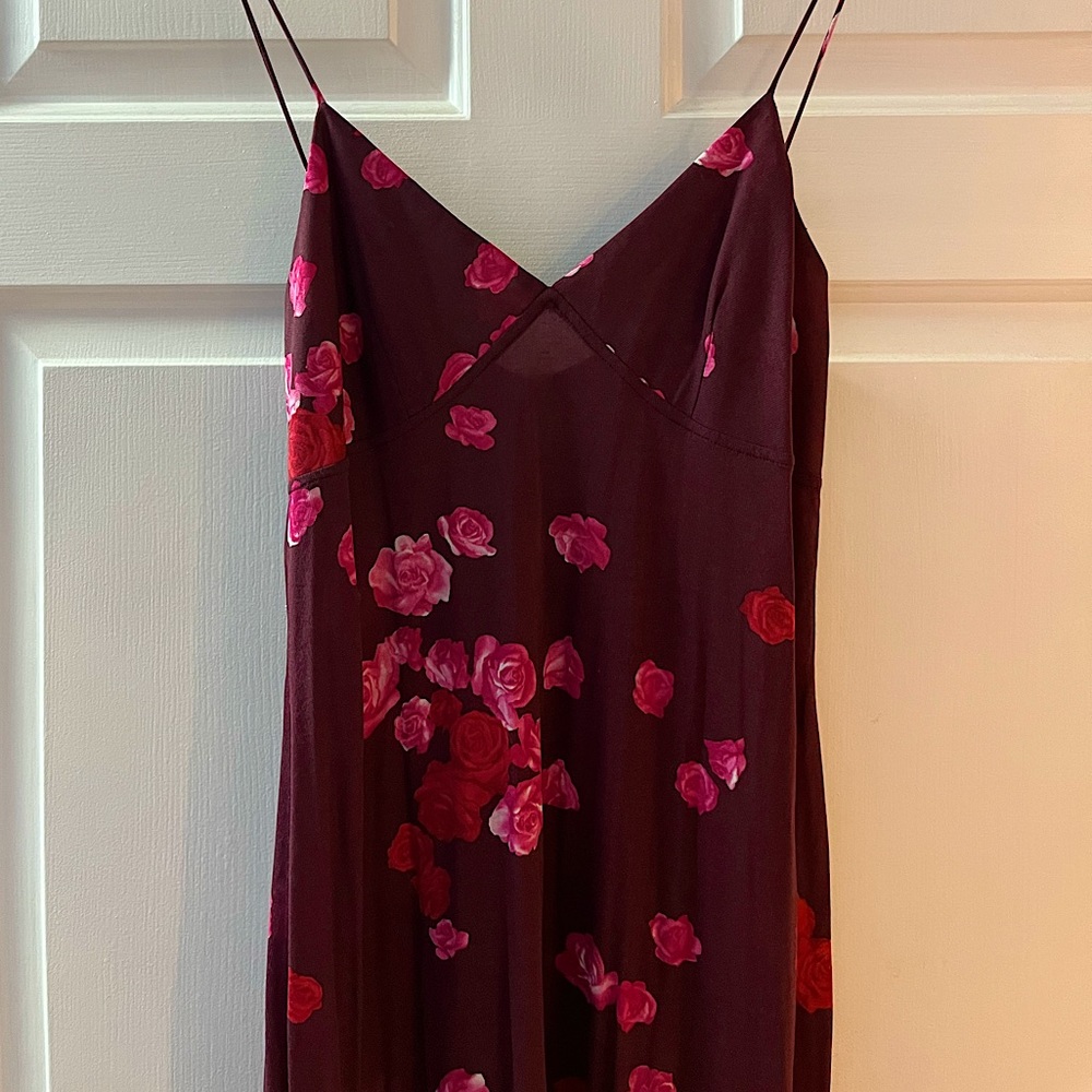 Laundry By Shelli Segal Burgundy Slip Maxi Dress with Pink Rose Print - Picture 5 of 6